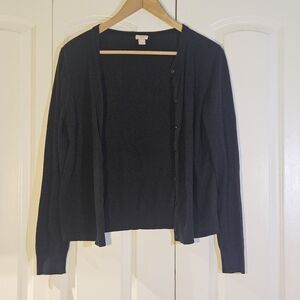 J Crew Women's Cardigan Size L "The Caryn" Black Button Front 100% Cotton Preppy